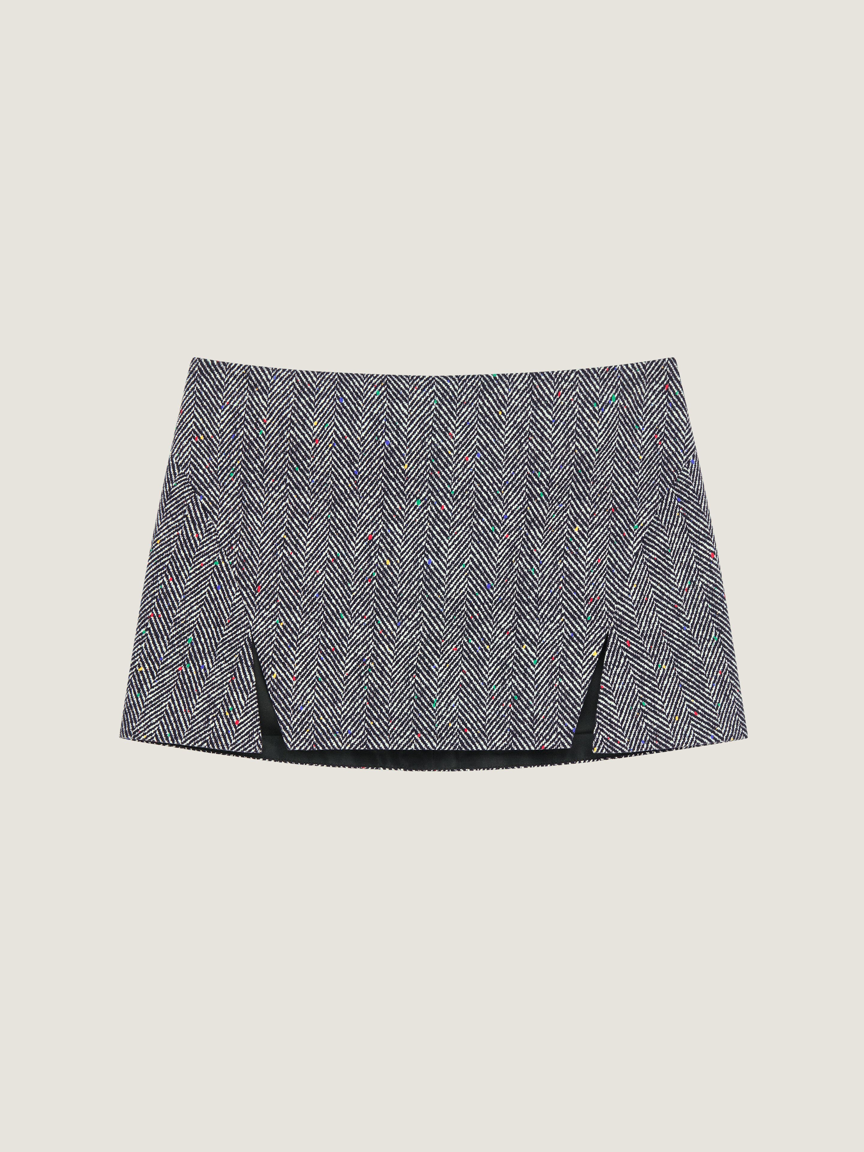 Sliced mini skirt in cotton herringbone